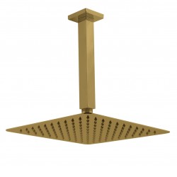 10 inch Super-slim Square Brushed Yellow Gold Rainfall Shower Head w 200mm Ceiling Mounted Shower Arm 10 inch Super-slim Square Brushed Yellow Gold Rainfall Shower Head w 200mm Ceiling Mounted Shower Arm